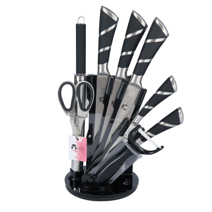 Profesyonel 9 Parça Bıçak Seti – 360° Dönen Stant ile beraber Üstün Keskinlik ve Şık Tasarım Bir Arada