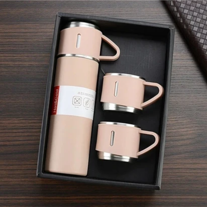 12 Saat Sıcak & Soğuk Tutma Garantili – 500 ml 304 Paslanmaz Çelik Termos Seti (3 Bardaklı)