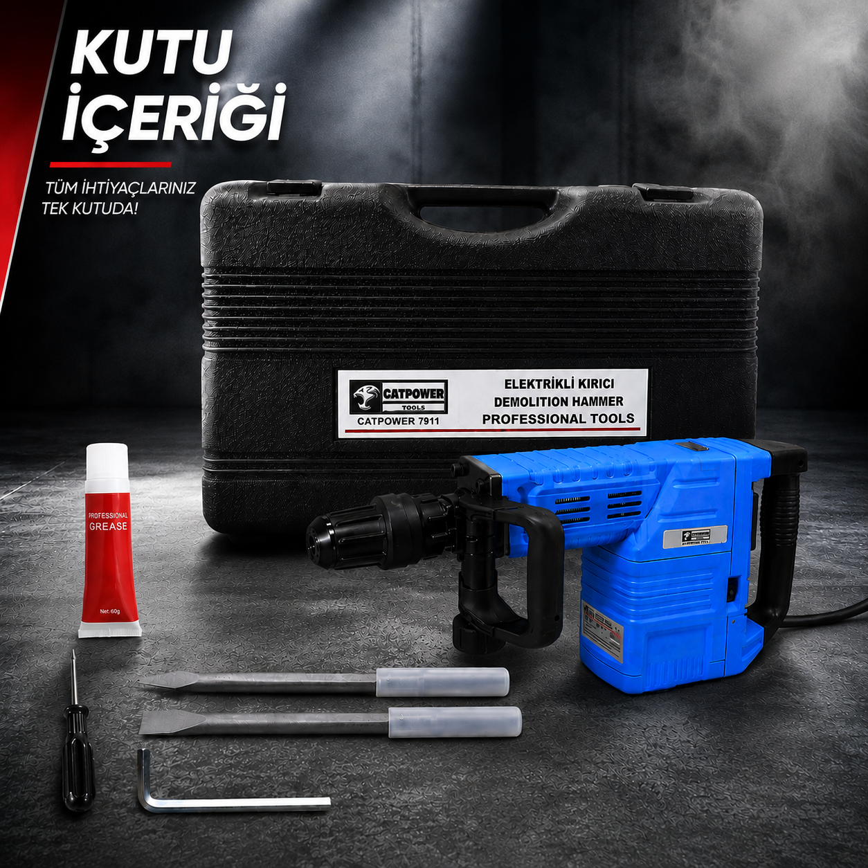 CATPOWER 7911 Profesyonel 1500W Elektrikli Kırıcı – Güçlü Motor, Yüksek Darbe Performansı ve Profesyonel Kullanım – Beton ve Duvar İşleri İçin Güçlü Kırıcı