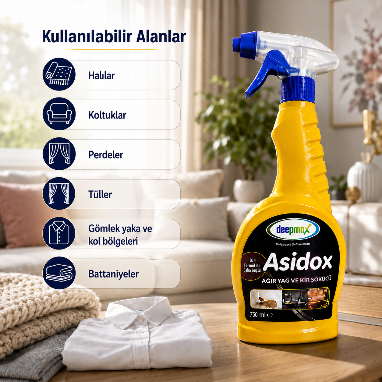 Deepmax Asidox Ağır Yağ ve Kir Sökücü 750 ML – Güçlü Özel Formülü ile Zorlu, Kurumuş ve İnatçı Yağlara Karşı Etkili Temizlik – Çok Amaçlı Kullanım