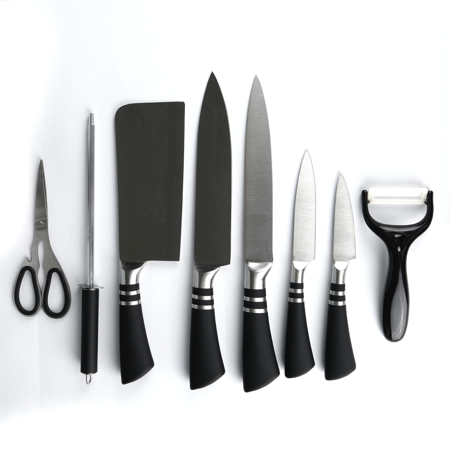 Profesyonel 9 Parça Bıçak Seti – 360° Dönen Stant ile beraber Üstün Keskinlik ve Şık Tasarım Bir Arada