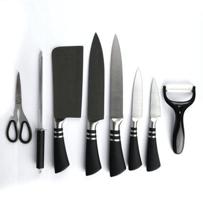 Profesyonel 9 Parça Bıçak Seti – 360° Dönen Stant ile beraber Üstün Keskinlik ve Şık Tasarım Bir Arada