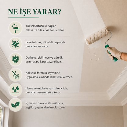 Active Özel Tavan Boyası – Mat Görünüm, Yüksek Kapatıcılık, Kokusuz İç Cephe Boyası