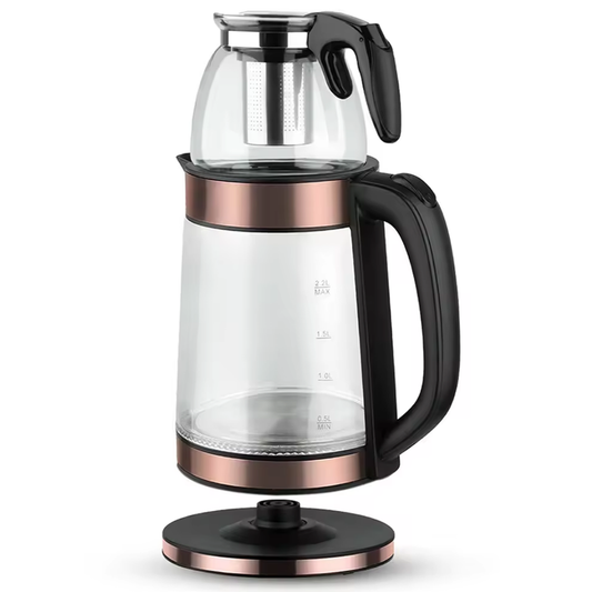 Hofmans 3 Litre Premium Rose Renk LED Işıklı Cam Kettle Seti (2.2 L + 0.8 L) | 2 Yıl İthalatçı Firma Garantili