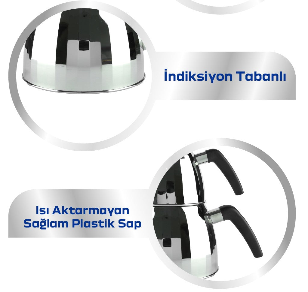 Premium Alman Çelik Çaydanlık – 2.5 + 1 Litre, Çay Filtresi ve İndüksiyon Tabanlı