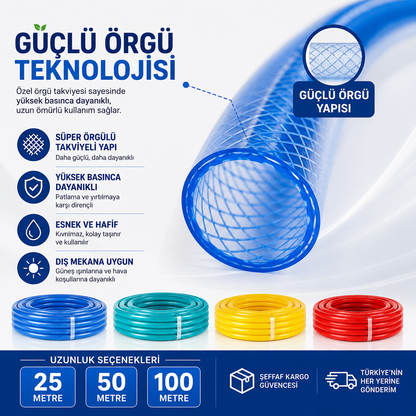 13 mm Şeffaf Örgülü Su Hortumu – Profesyonel PVC Bahçe ve Sulama Hortumu