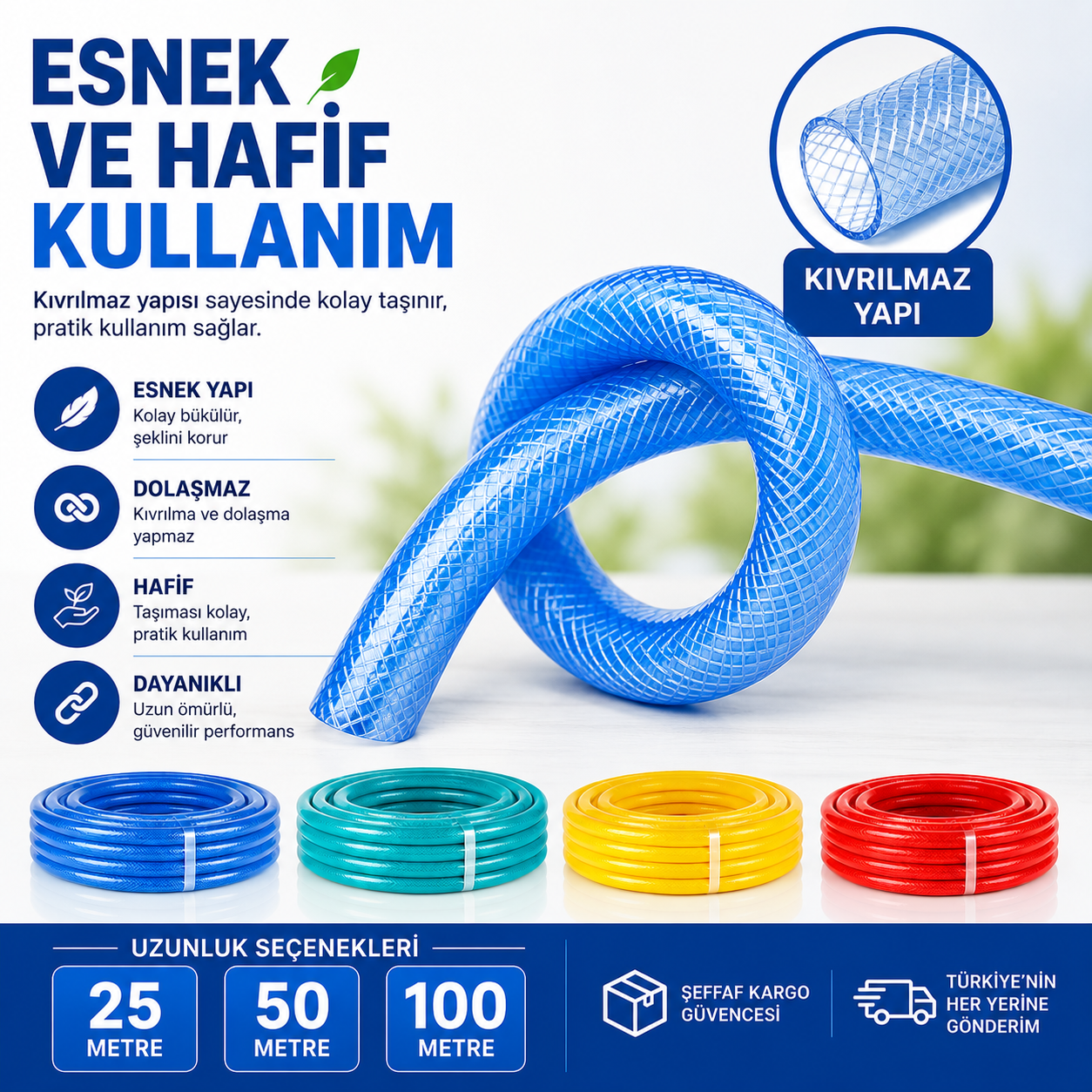 13 mm Şeffaf Örgülü Su Hortumu – Profesyonel PVC Bahçe ve Sulama Hortumu