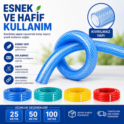 13 mm Şeffaf Örgülü Su Hortumu – Profesyonel PVC Bahçe ve Sulama Hortumu
