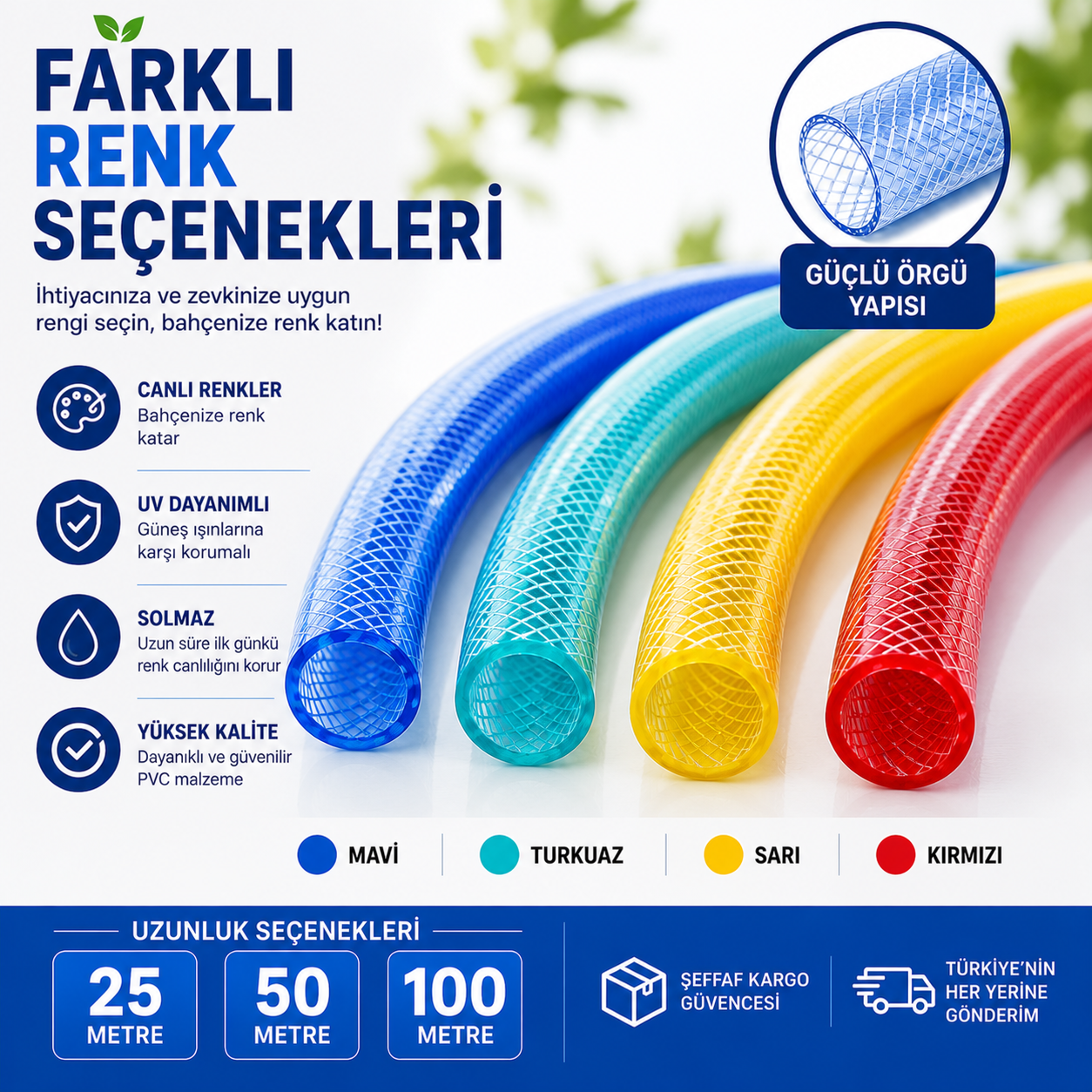 13 mm Şeffaf Örgülü Su Hortumu – Profesyonel PVC Bahçe ve Sulama Hortumu