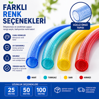 13 mm Şeffaf Örgülü Su Hortumu – Profesyonel PVC Bahçe ve Sulama Hortumu