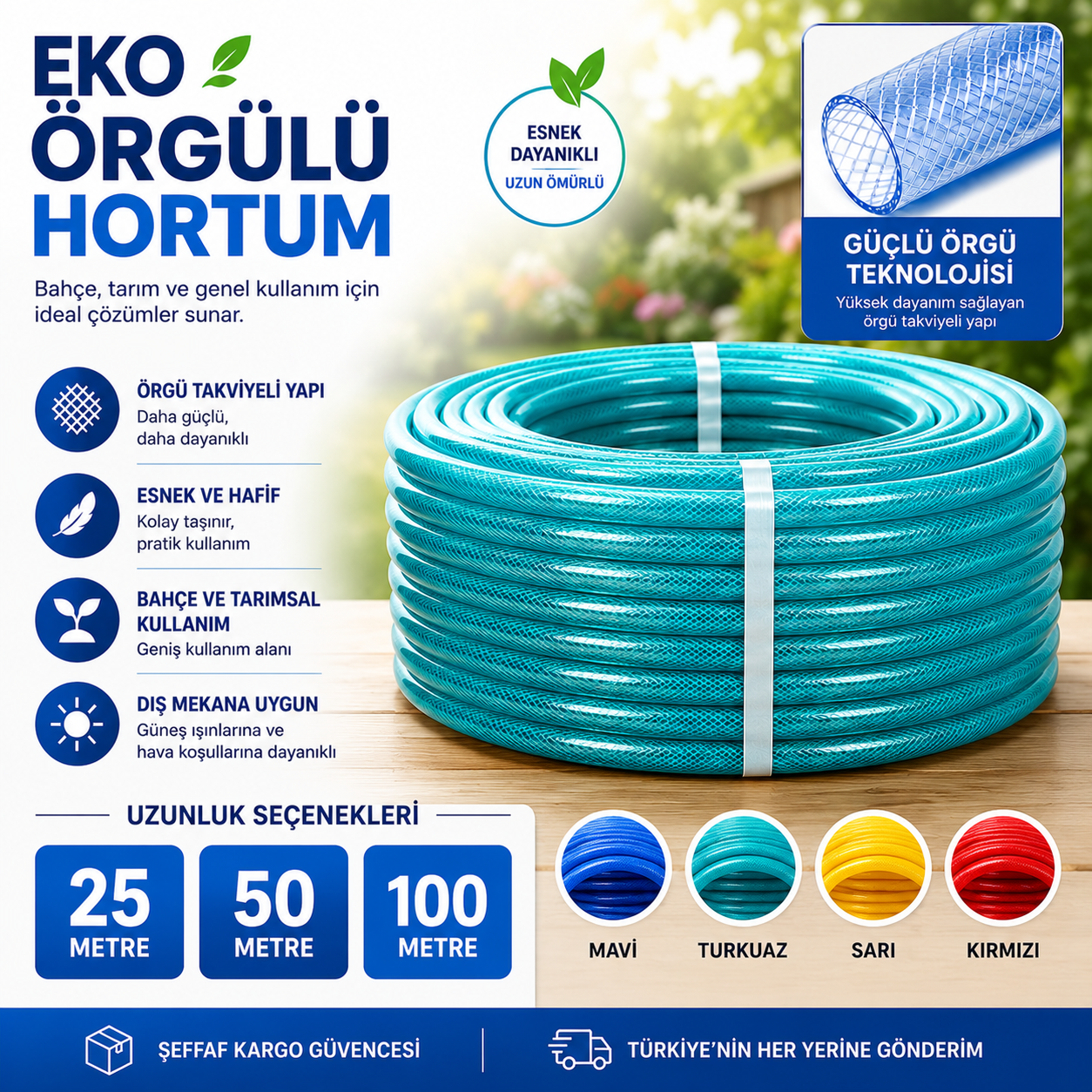 13 mm Şeffaf Örgülü Su Hortumu – Profesyonel PVC Bahçe ve Sulama Hortumu