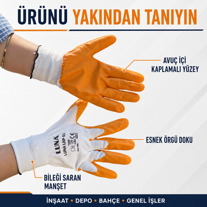 LUNA Profesyonel Turuncu Kaplamalı İş Eldiveni –  Toptan Paket