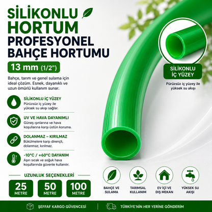 13 mm Silikonlu Kalın PVC Bahçe Hortumu – Profesyonel Sulama ve Su Hortumu