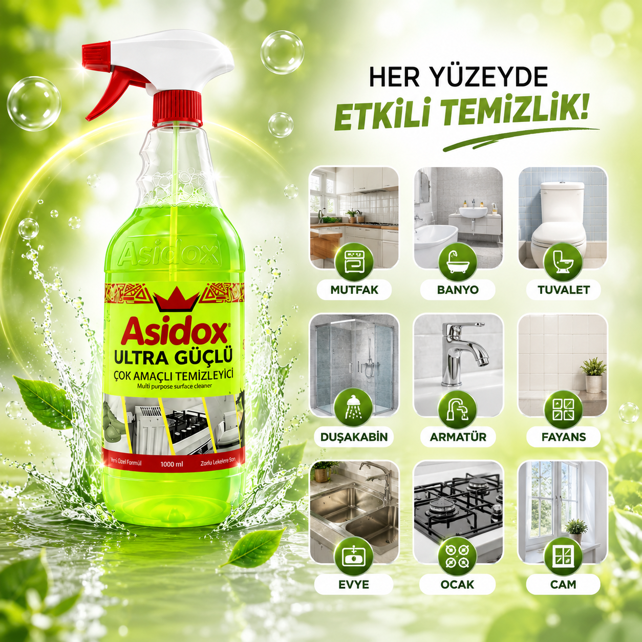 ASİDOX ULTRA GÜÇLÜ ÇOK AMAÇLI TEMİZLEYİCİSİ-1000 ml