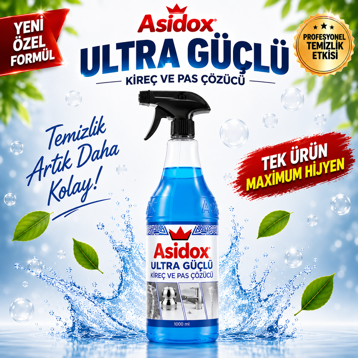 ASİDOX ULTRA GÜÇLÜ OVALAMA GEREKTİRMEYEN KİREÇ VE PAS ÇÖZÜCÜ-1000ml
