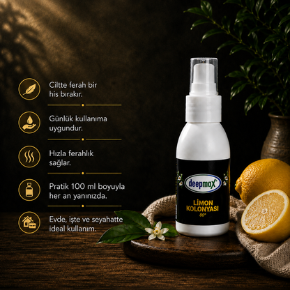 Deepmax Limon Kolonyası 80° 100 ML – Ferahlatıcı Limon Kokusu, Pratik Sprey Kullanım