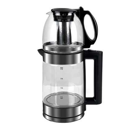 Cam Tasarımlı LED Işıklı Kettle Seti | 1500W Güç – 2L Alt + 0.8L Üst