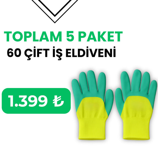 Profesyonel İş & İnşaat Eldiveni – Poliüretan Kaplı – 5 Paket / 60 Çift  ( beden: 10 numara )