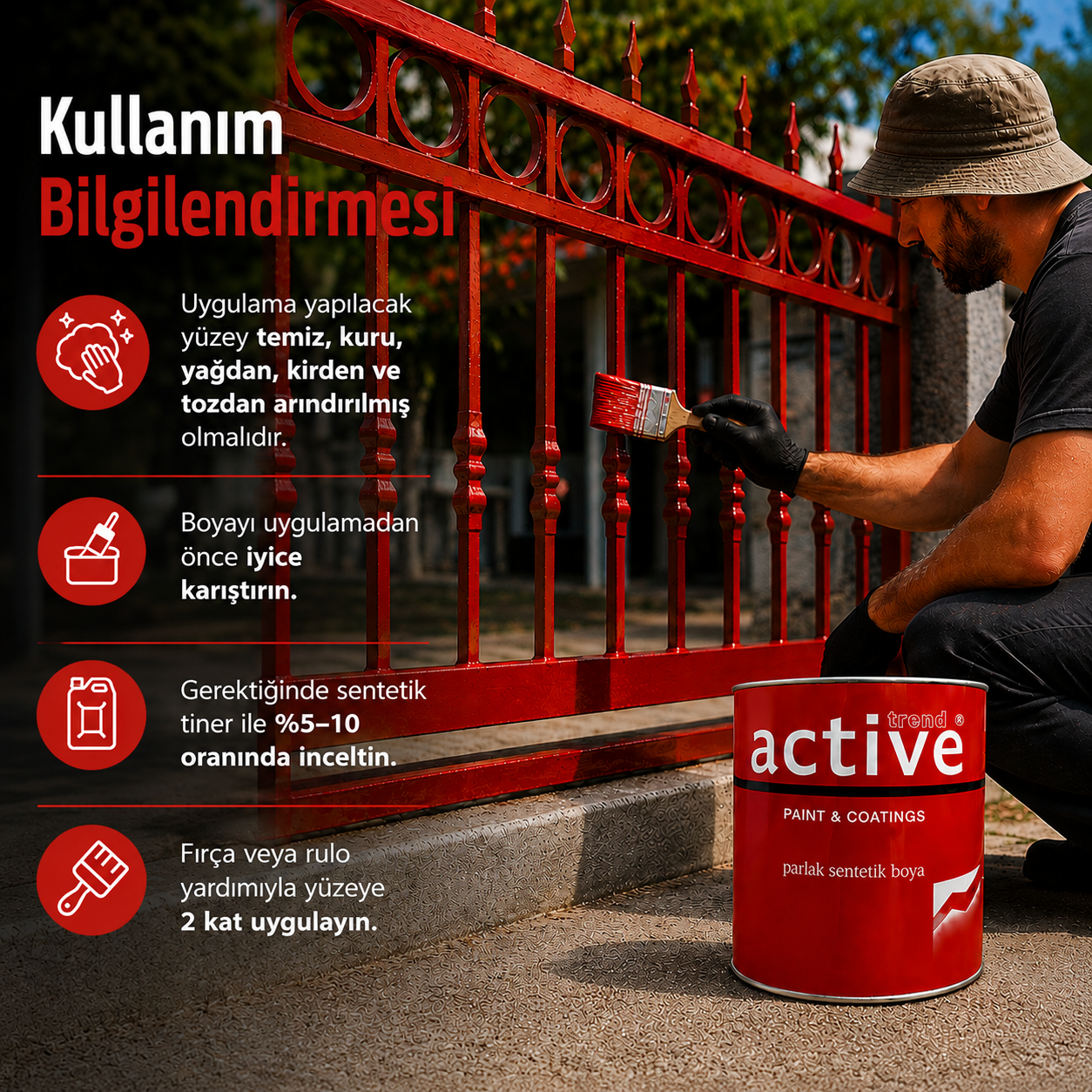 ÜST KALİTE KENDİNDEN ANTİPASLI PARLAK SENTETİK BOYA – METAL VE AHŞAP YÜZEYLERDE DAYANIKLI, PROFESYONEL FİNİSAJ