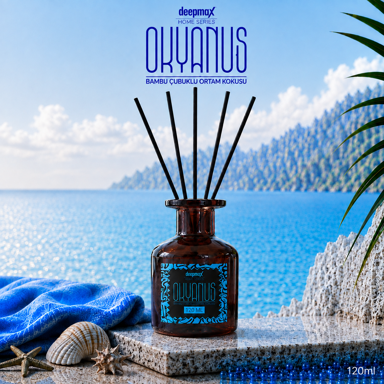 Deepmax Home Series Okyanus Bambu Çubuklu Ortam Kokusu 120 ML – Ferah ve Kalıcı Okyanus Esintisi – Bambu Çubuklu Reed Diffuser – Salon, Yatak Odası, Banyo, Ofis ve Yaşam Alanları İçin Dekoratif Ortam Kokusu