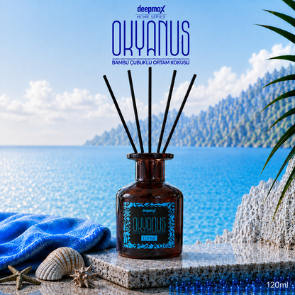 Deepmax Home Series Okyanus Bambu Çubuklu Ortam Kokusu 120 ML – Ferah ve Kalıcı Okyanus Esintisi – Bambu Çubuklu Reed Diffuser – Salon, Yatak Odası, Banyo, Ofis ve Yaşam Alanları İçin Dekoratif Ortam Kokusu