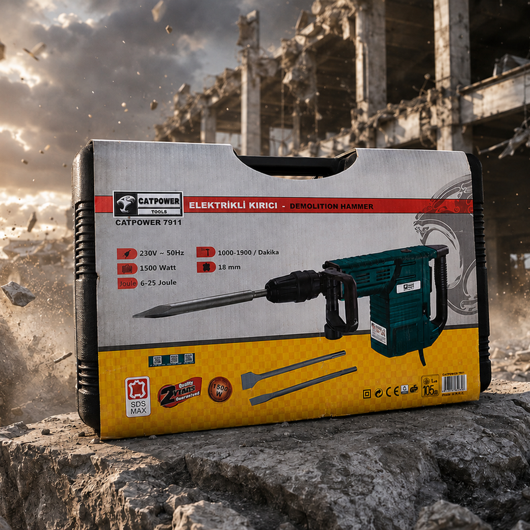 CATPOWER 7911 Profesyonel 1500W Elektrikli Kırıcı – Güçlü Motor, Yüksek Darbe Performansı ve Profesyonel Kullanım – Beton ve Duvar İşleri İçin Güçlü Kırıcı