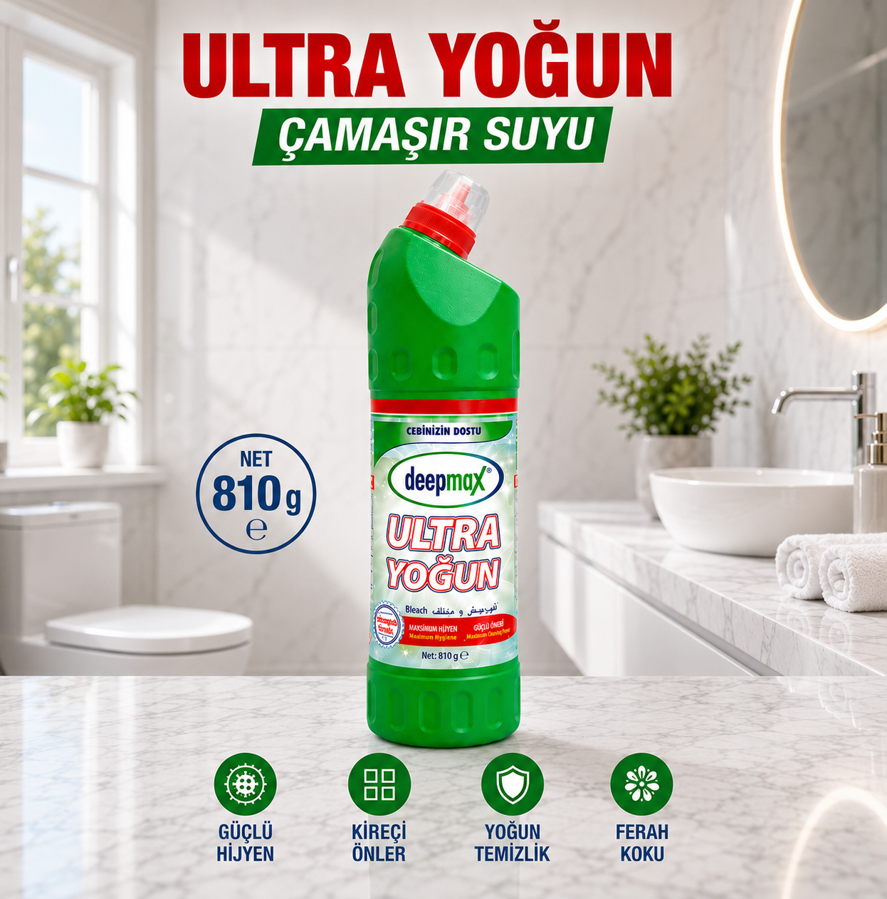 DEEPMAX| ÇAMAŞIR SUYU - GÜÇLÜ HİJYEN - 810gr