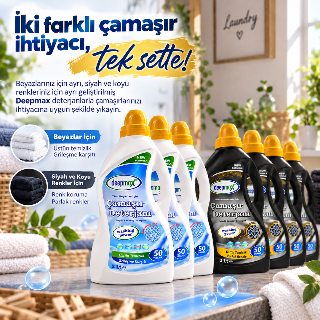 6’lı Çamaşır Deterjanı Seti – 3 Beyazlar İçin + 3 Siyahlar İçin