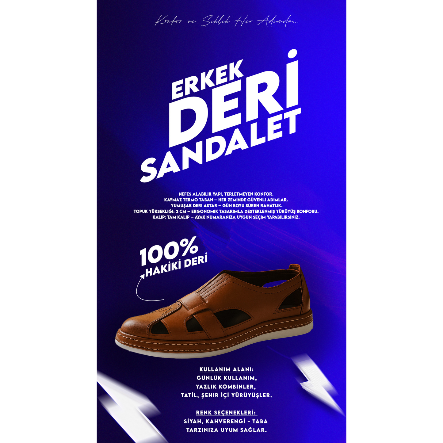 AYHAN SAYAN SAF DERİ ERKEK SANDALET – TERLETMEZ TASARIM, ORTOPEDİK TABAN, YAZLIK KONFOR VE ŞIKLIK