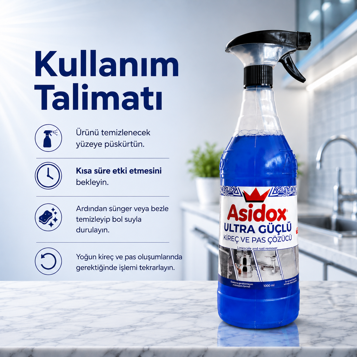 ASİDOX ULTRA GÜÇLÜ KİREÇ VE PAS ÇÖZÜCÜ-1000ml