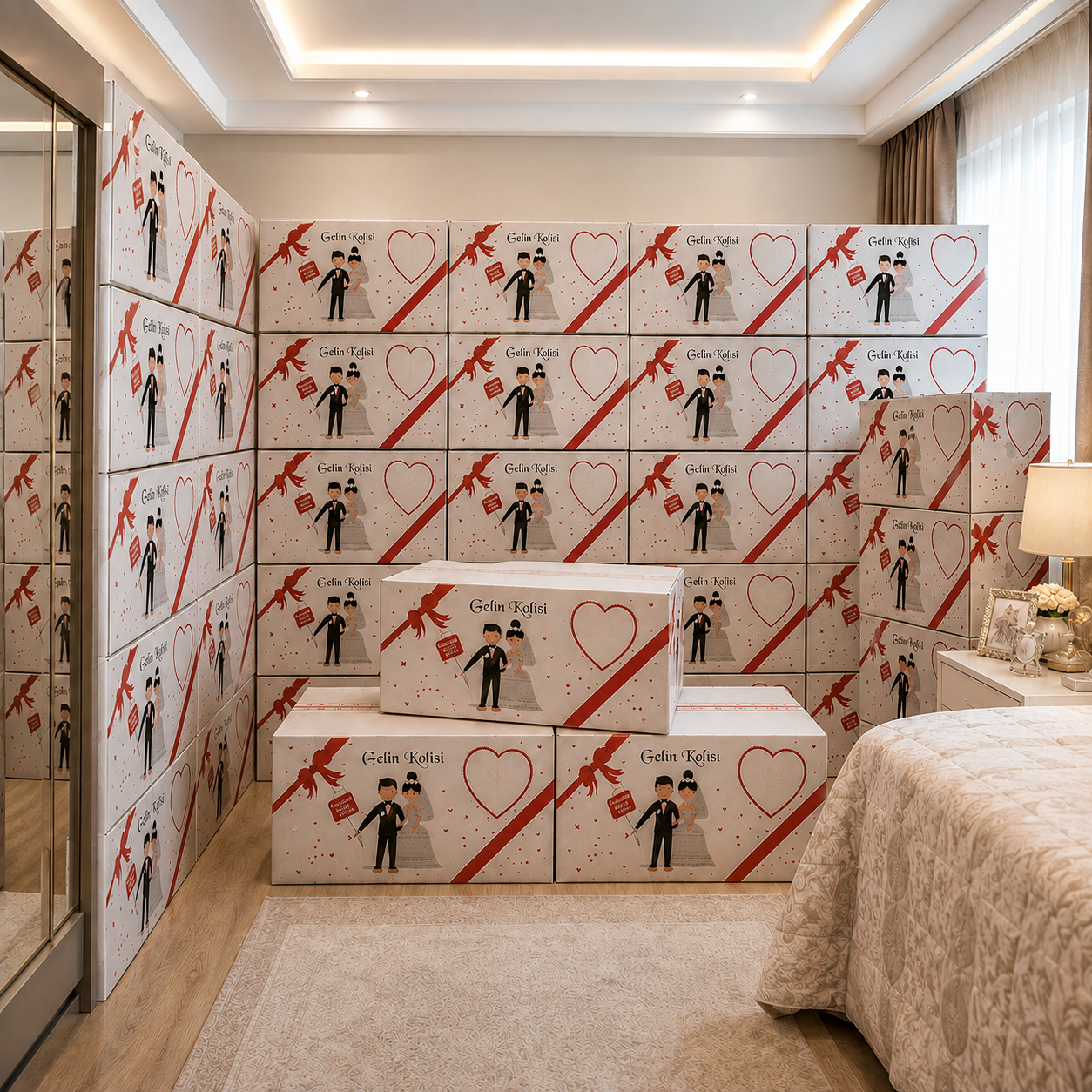 ÖZEL BASKILI GELİN KOLİSİ – 60x38x30 CM | DAYANIKLI VE ESTETİK TASARIM