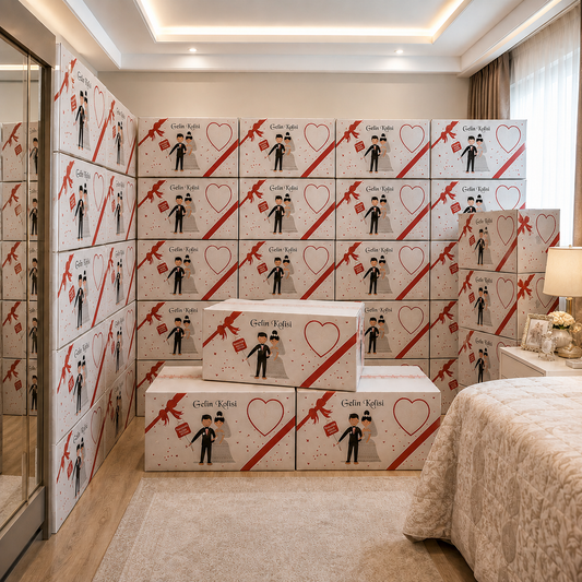 ÖZEL BASKILI GELİN KOLİSİ – 60x38x30 CM | DAYANIKLI VE ESTETİK TASARIM