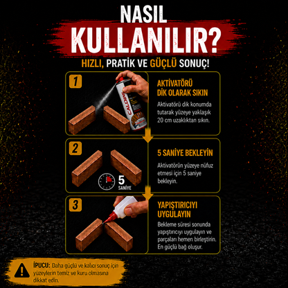 2K MDF Kit Hızlı Yapıştırıcı Seti – Aktivatör Sprey + Siyanoakrilat Güçlü Yapıştırıcı – Saniyeler İçinde Hızlı Kuruma ve Güçlü Tutunma – Ahşap, MDF, Metal, Plastik, Cam ve Seramik İçin Profesyonel Yapıştırma Çözümü