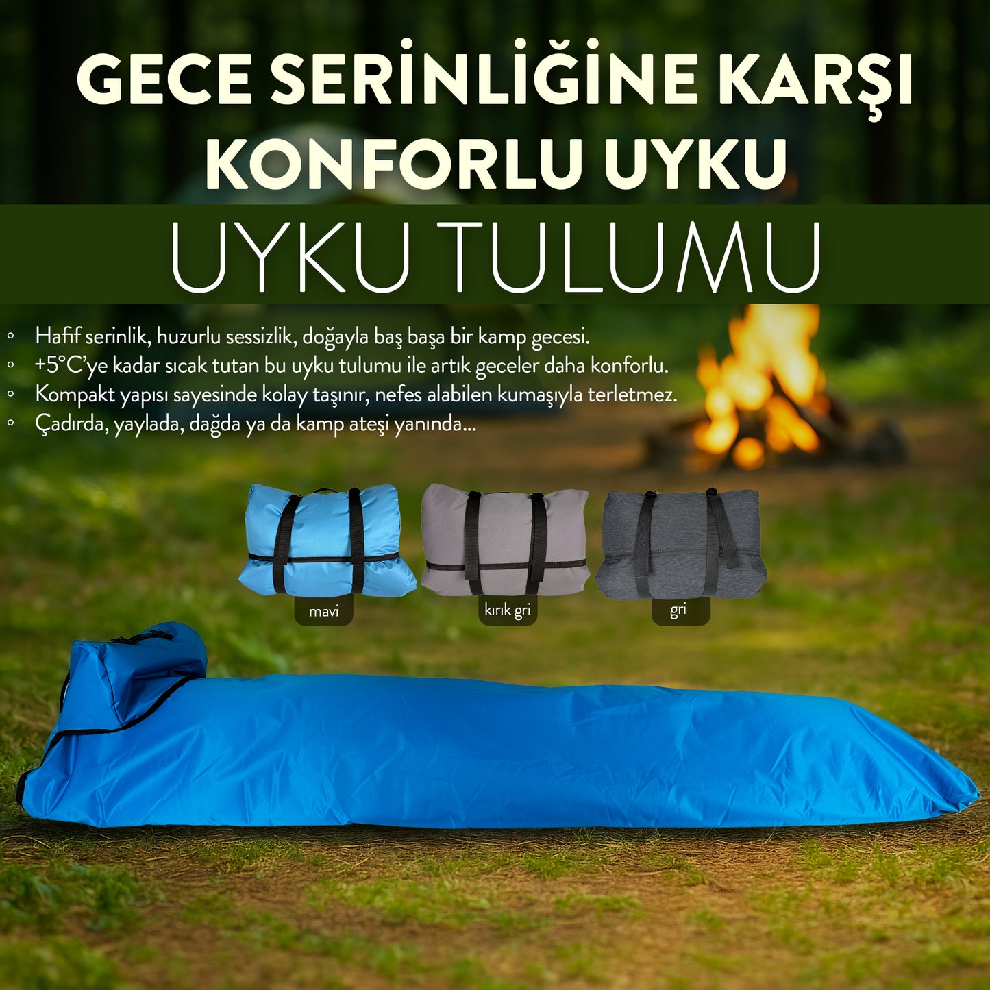200x70 cm Konforlu Uyku Tulumu | Kamp, Doğa Yürüyüşü ve Serin Geceler İçin